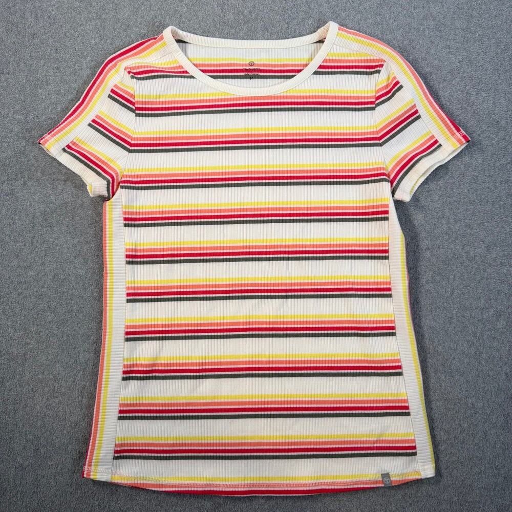 T by TALBOTS Women's M Striped Rib-Knit Short Sleeve T-Shirt Top White Red